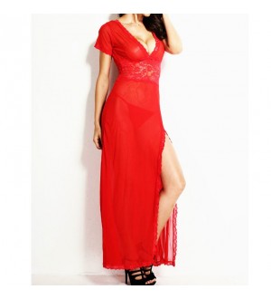 QUEENLINGERIE CHEMISE &  LARGO ROJO TALLA UNICA