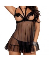 QUEEN LINGERIE BABYDOLL  NEGRO CON TANGA