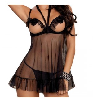 QUEEN LINGERIE BABYDOLL  NEGRO CON TANGA