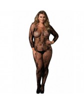 LEG AVENUE FLORAL LACE BODYSTOCKING NEGRO TALLA GRANDE