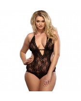 LEG AVENUE TEDDY LACE V TALLA GRANDE NEGRO