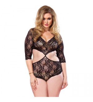 LEG AVENUE CUT OUT FLORAL LACE TEDDY TALLA GRANDE