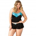 LEG AVENUE LOUNGE CAMI & SHORTS NEGRO Y AZUL TALLA GRANDE