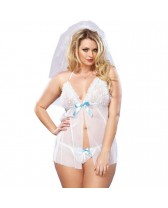 LEG AVENUE BABYDOLL BLANCO NOVIA CON TANGA TALLA GRANDE 1X/2X