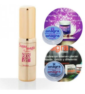 PERFUME SUGAR MAGIC 20CC  + KIT REGALO 2 CREMAS ORGASMICAS  EL Y ELLA ONAGRA