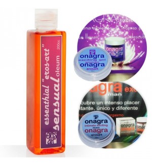 SENSUAL OLEUM ACEITE MASAJE CANELA 200CC  + KIT REGALO 2 CREMAS ORGASMICAS  EL Y ELLA ONAGRA