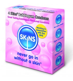 SKINS PRESERVATIVO SABOR A CHICLE 4 UDS