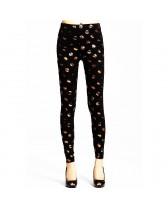 QUEEN LINGERIE LEGGING NEGRO LUNARES GOLD