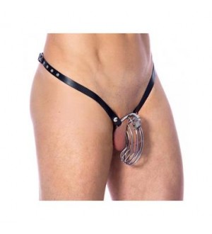 BONDAGE PLAY CINTURÓN DE CASTIDAD DE CUERO CON JAULA METÁLICA AJUSTABLE