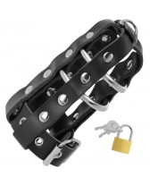 DARKNESS LEATHER CHASTITY CAGE WITH PADLOCK