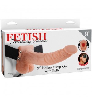 FETISH FANTASY SERIES 9" HOLLOW STRAP-ON WITH BALLS 22.9CM NATURAL