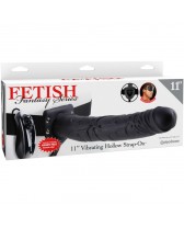 FETISH FANTASY SERIES 11" HOLLOW STRAP-ON VIBRATING WITH BALLS 27.9CM NEGRO