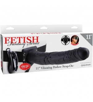 FETISH FANTASY SERIES 11" HOLLOW STRAP-ON VIBRATING WITH BALLS 27.9CM NEGRO