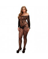 LEG AVENUE SPIRAL LACE BODYSTOCKING NEGRO TALLA GRANDE