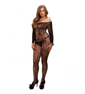 LEG AVENUE SPIRAL LACE BODYSTOCKING NEGRO TALLA GRANDE