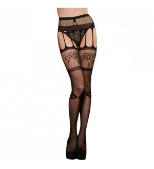 QUEEN LINGERIE MEDIAS CON LIGUERO NEGRO