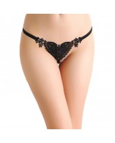 QUEEN LINGERIE TANGA NEGRO PERLAS BLANCAS