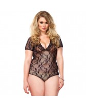 LEG AVENUE FLORAL LACE TEDDY NEGRO TALLA GRANDE