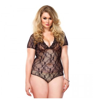 LEG AVENUE FLORAL LACE TEDDY NEGRO TALLA GRANDE